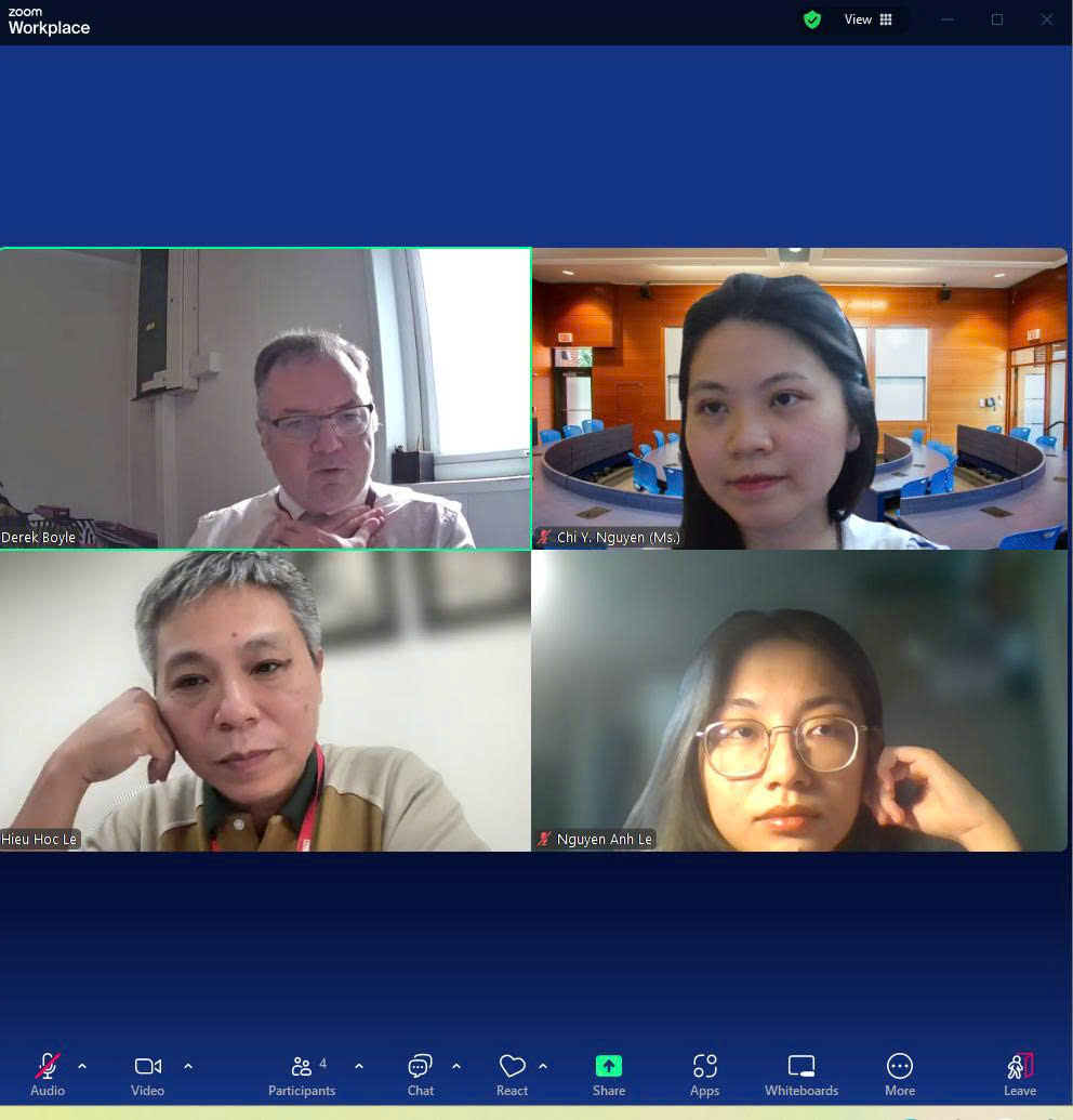 Dr. Boyle, Assoc. Prof. Hoc, FED faculty and students meet online to share experience and insights in professional development for teachers in rural areas